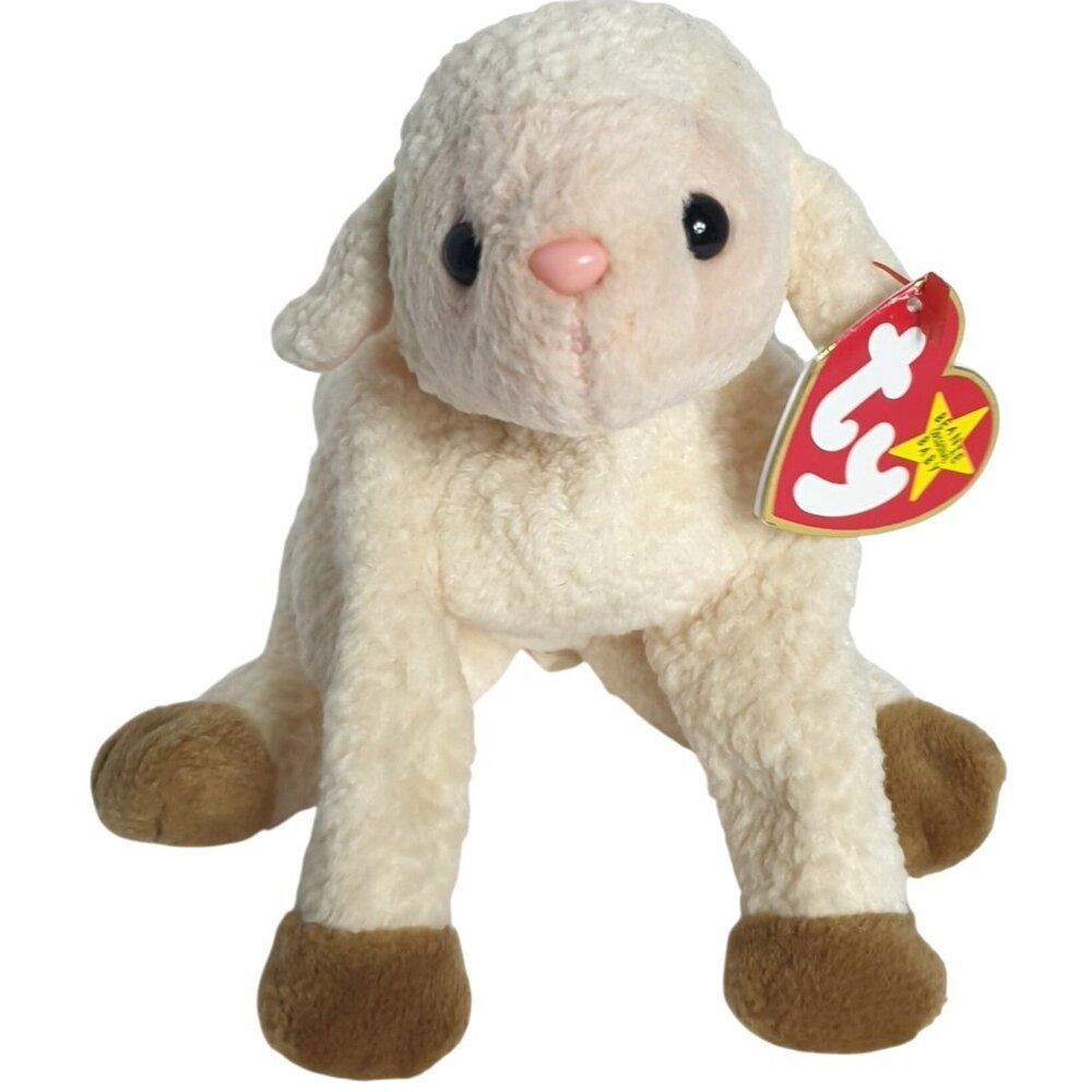 VTG Ty Beanie Babies Ewey Lamb 6" Plush Cream Brown Lamb Stuffed Animal 1998